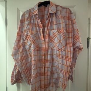 BDG by Urban Outfitters Lavender Plaid Button-Up Shirt with Orange Stripes